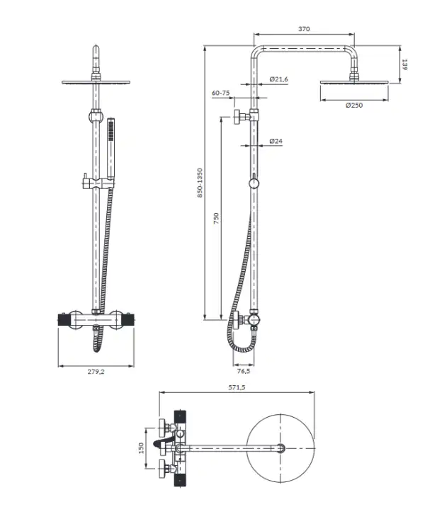 Omnires CONTOUR termostatyczny system prysznicowy natynkowy antracyt