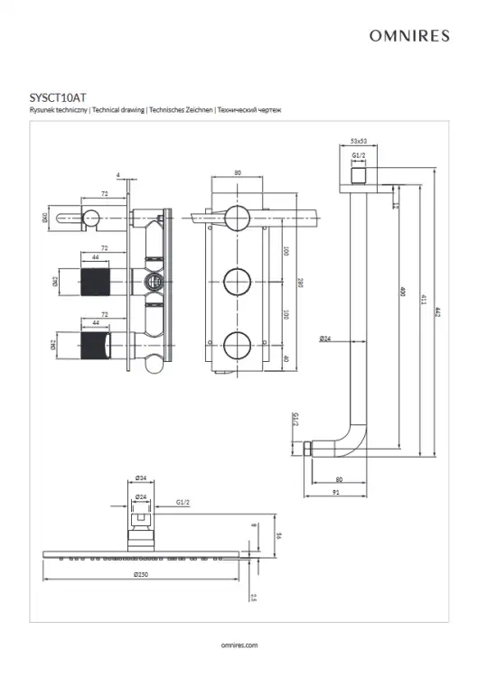 Omnires CONTOUR system prysznicowy podtynkowyy antracyt
