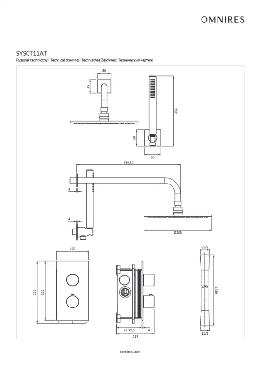 Omnires CONTOUR  termostyczny system prycznicowy podtnkowy antracyt