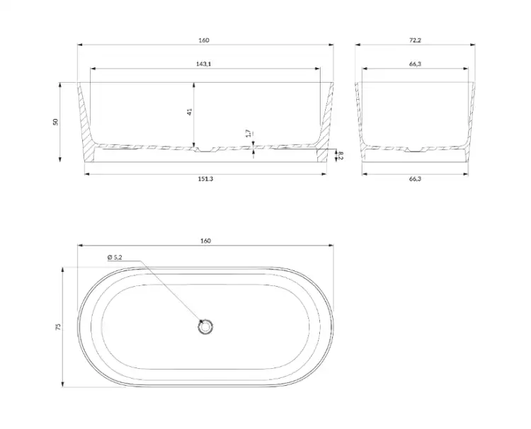 Omnires OVO M+ 160 x 75 wanna wolnostojąca kolor Terracotta