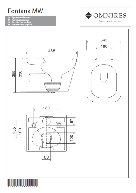 Omires FONTANA wc podwieszane  49 cm + deska wolnoopadająca