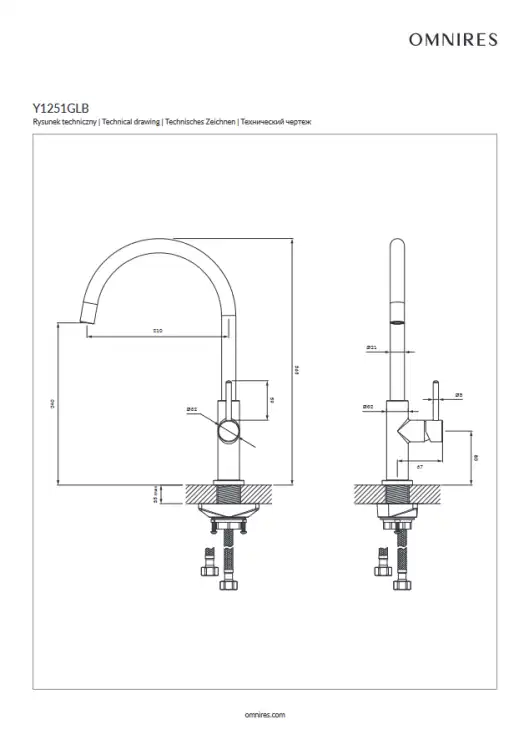 Omnires Y bateria kuchenna Złoty Szczotkowany