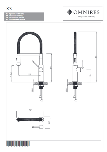 Omnires X3 bateria kuchenna Chrom