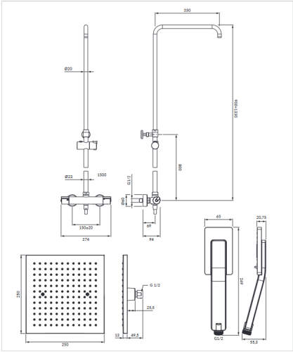 Omnires Y system prysznicowy natynkowy chrom SYSY11/N/6CR