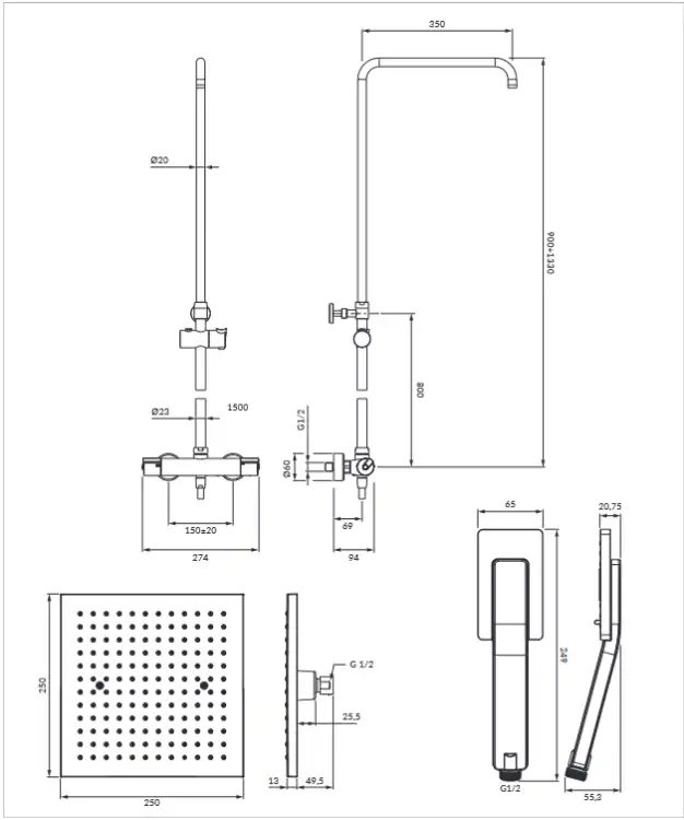 Omnires Y system prysznicowy natynkowy chrom SYSY11/N/6CR