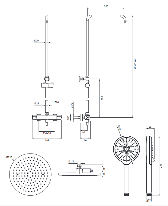 Omnires Y system prysznicowy natynkowy chrom SYSY10/N/6CR
