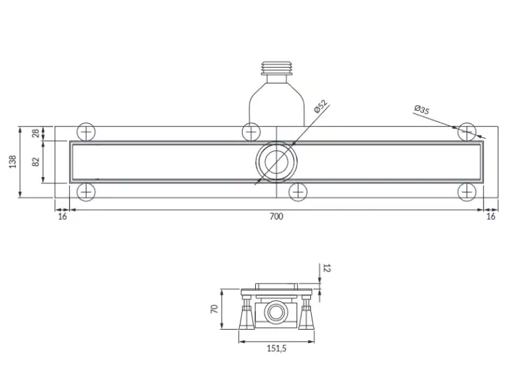 Omnires LOWFIX 70 cm prysznicowy odpływ liniowy z maskownicą do wklejenia płytek czarny LOWFIX70TBL