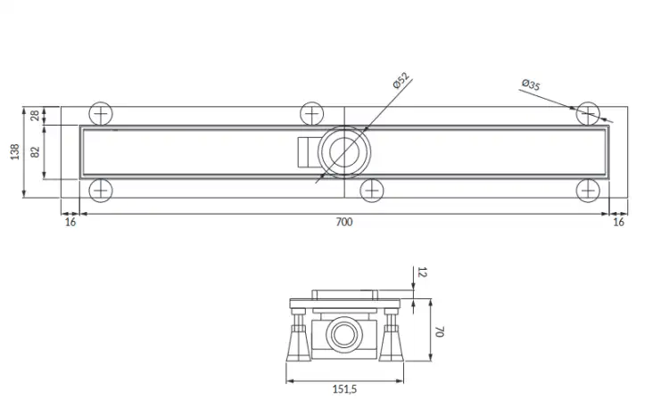 Omnires LOWFIX 70 cm prysznicowy odpływ liniowy z maskownicą pełną czarny LOWFIX70GBL