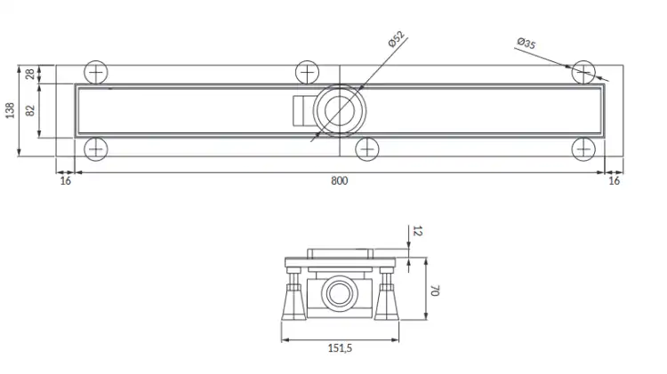 Omnires LOWFIX 80 cm prysznicowy odpływ liniowy z maskownicą pełną czarny LOWFIX80GBL