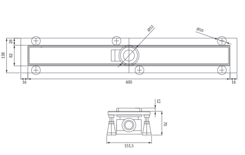 Omnires LOWFIX 60 cm prysznicowy odpływ liniowy z maskownicą do wklejenia płytek srebrny LOWFIX60TSL