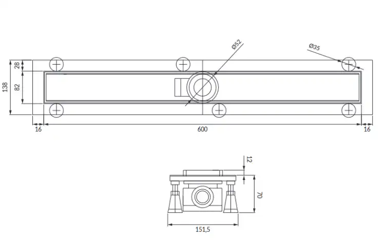 Omnires LOWFIX 60 cm prysznicowy odpływ liniowy z maskownicą do wklejenia płytek srebrny LOWFIX60TSL
