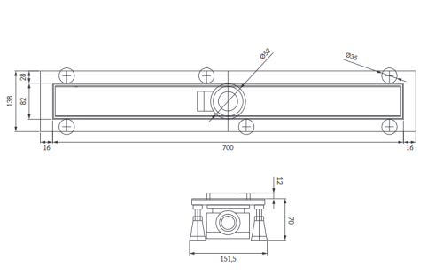 Omnires LOWFIX 70 cm prysznicowy odpływ liniowy z maskownicą do wklejenia płytek srebrny LOWFIX70TSL
