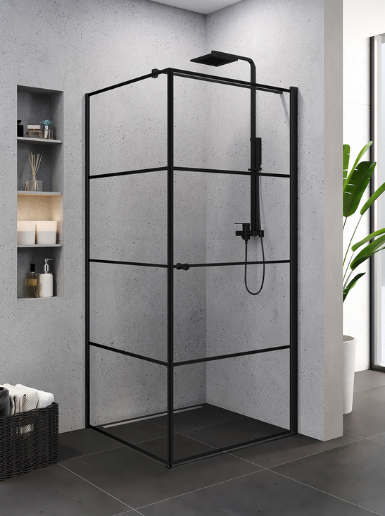 NEW TRENDY  Superia Black L Pasy 90x90 cm  kabina prysznicowa