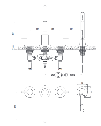 Omnires Y bateria wannowa 4-otw. Miedź Y1232CP