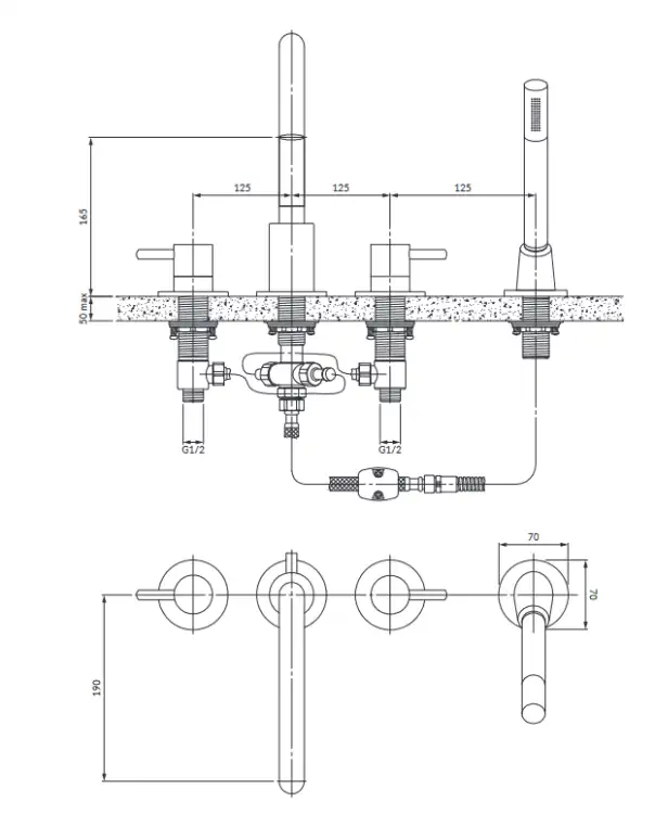 Omnires Y bateria wannowa 4-otw. Miedź Y1232CP