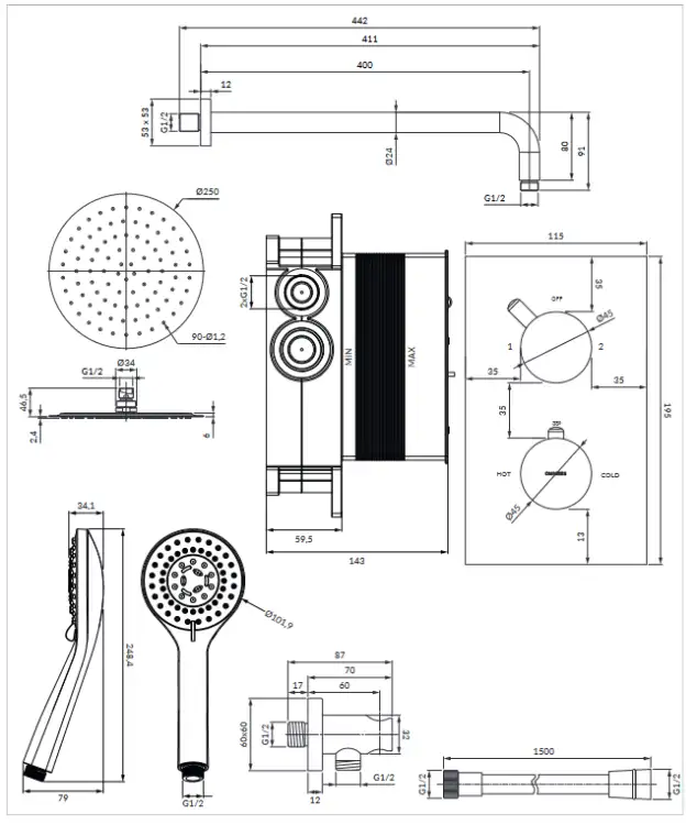 Omnires Y system prysznicowy termostatyczny podtynkowy chrom SYSYT01XCR