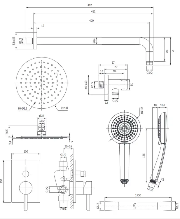 Omnires Y system prysznicowy podtynkowy chrom SYSY23/KCR