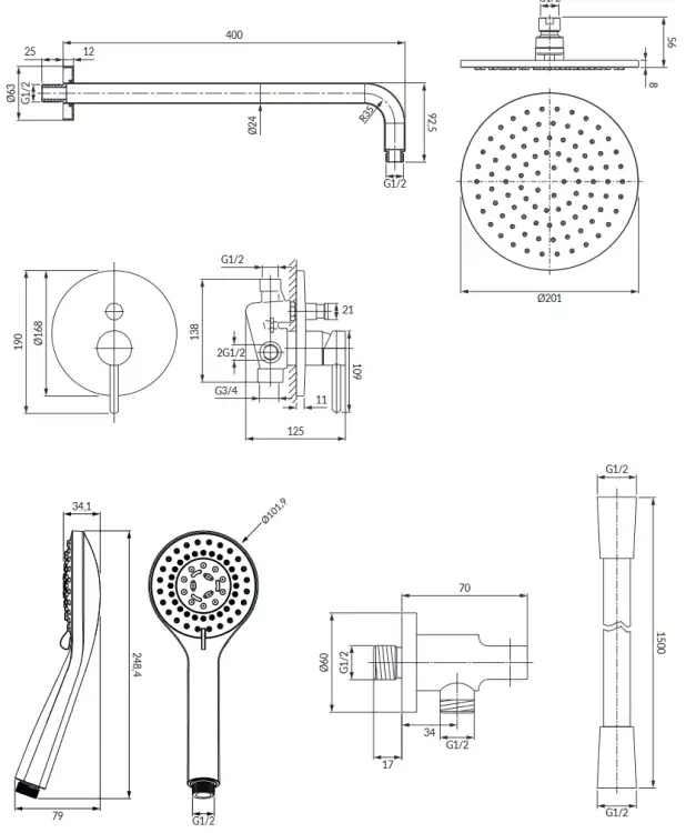 Omnires Y system prysznicowy podtynkowy Czarny SYSY38BL