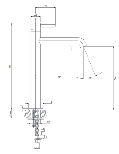 Omnires Y bateria umywalkowa wysoka grafit  Y1212GR