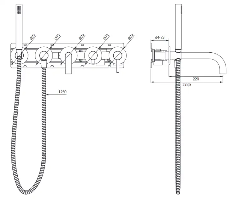 Omnires Y bateria wannowa 5-otworowa podtynkowa miedź Y1237/1CP
