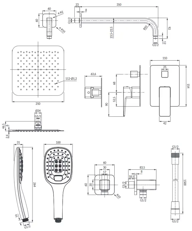Omnires Parma system prysznicowy podtynkowy Chrom SYSPM10CR