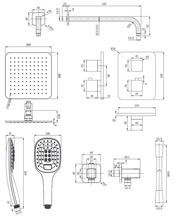 Omnires Parma system prysznicowy podtynkowy termostatyczny  Chrom/Biały SYSPM17ACRB