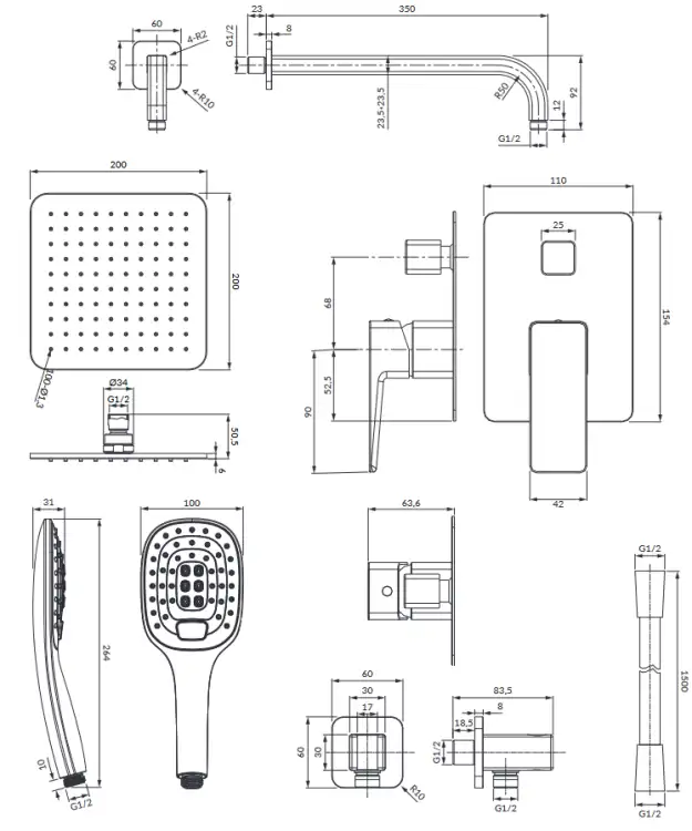 Omnires Parma system prysznicowy podtynkowy Chrom/Biały SYSPM16ACRB