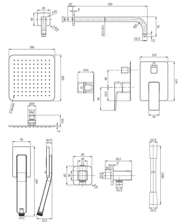 Omnires Parma system prysznicowy podtynkowy Czarny Mat SYSPM10BL