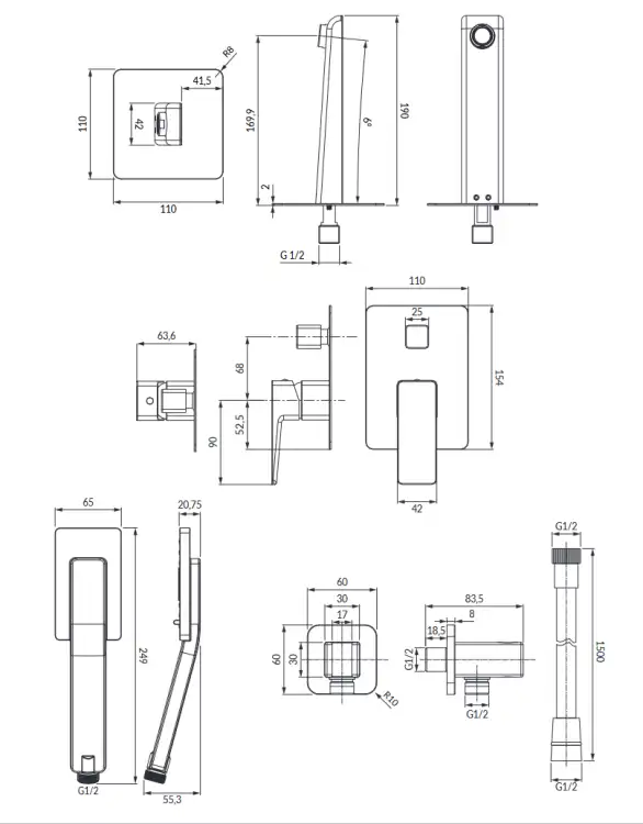 Omnires Parma system wannowy podtynkowy Czarny Mat  SYSPMW01BL
