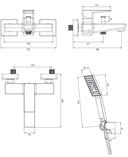 Omnires Parma bateria wannowa  z zestawem prysznicowym nikiel PM7431IN