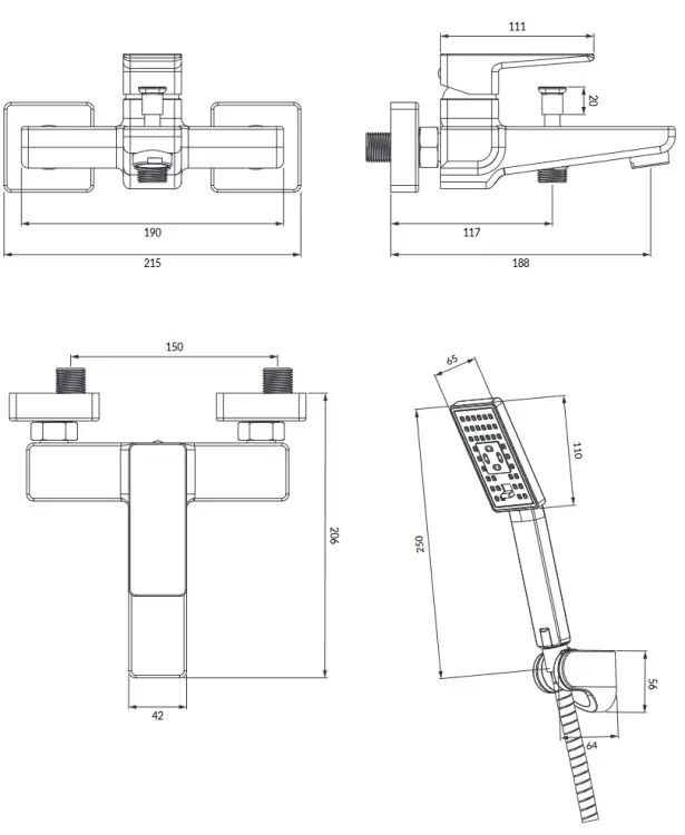 Omnires Parma bateria wannowa  z zestawem prysznicowym nikiel PM7431IN