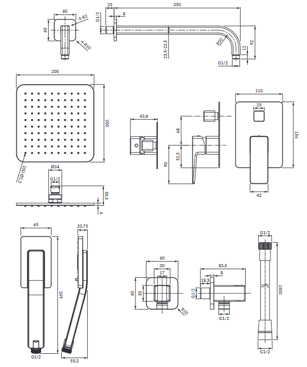 Omnires Parma system prysznicowy podtynkowy grafit SYSPM10GR