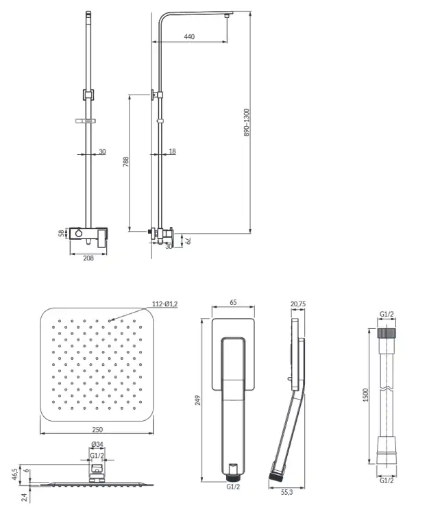 Omnires BARETTI system prysznicowy natynkowy Chrom  BA7844CR