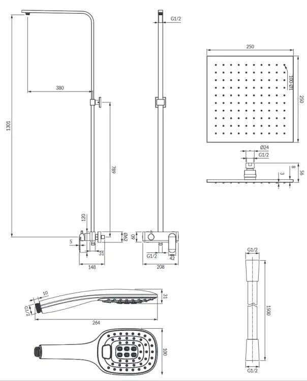 Omnires Sacramento system prysznicowy natynkowy Chrom/Biały SC2344CRB