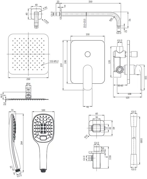 Omnires Sacramento system prysznicowy podtynkowy Chrom/Biały SYSSC10XCRB