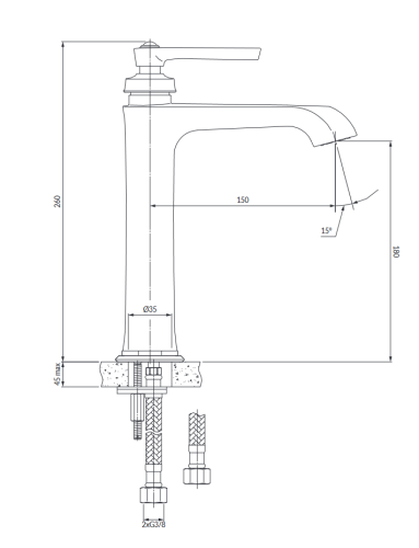 Omnires Armance bateria umywalkowa wysoka 26 cm  Miedź Antyczna  AM5212ORB