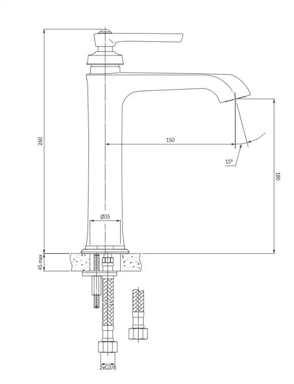 Omnires Armance bateria umywalkowa wysoka 26 cm  Miedź Antyczna  AM5212ORB