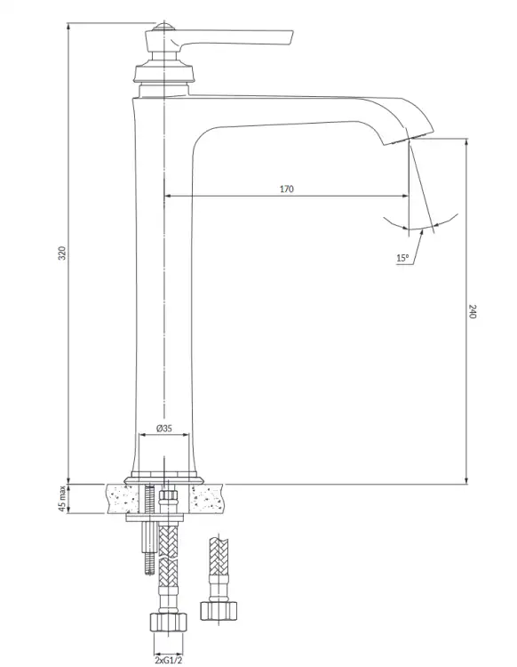 Omnires Armance bateria umywalkowa wysoka 32 cm miedź antyczna AM5213ORB