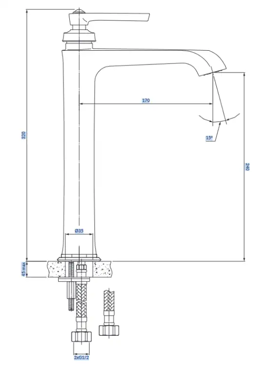 Omnires Armance bateria umywalkowa wysoka 32 cm Złoto  AM5213GL
