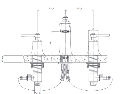 Omnires Armance bateria umywalkowa 3-otworowa złota AM5214GL