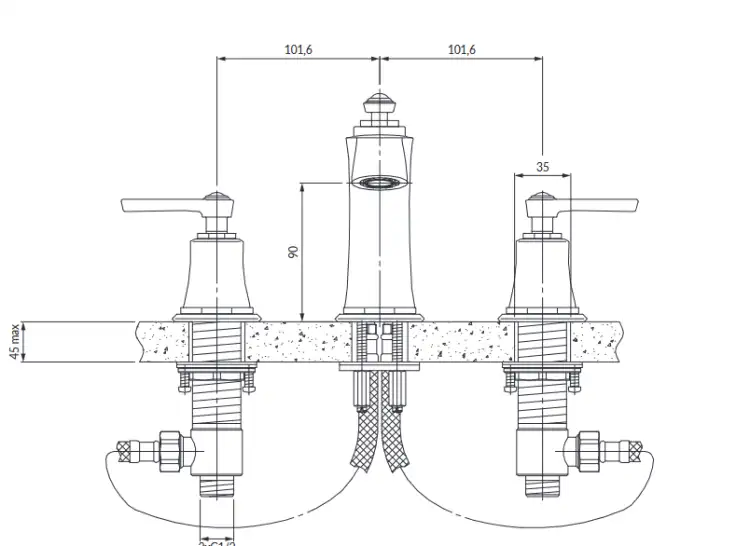 Omnires Armance bateria umywalkowa 3-otworowa złota AM5214GL