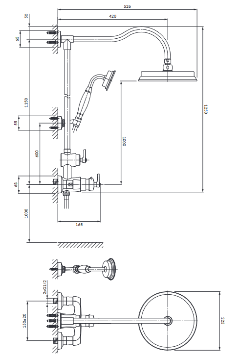 Omnires Armance system prysznicowy termostatyczny natynkowy Złoto AM5244/6GL