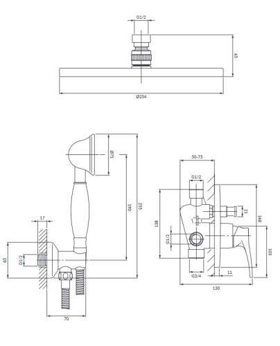 Omnires ART DECO system prysznicowy podtynkowy brąz antyczny SYSAD26BR