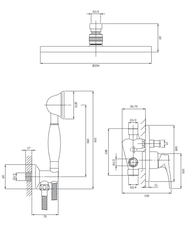 Omnires ART DECO system prysznicowy podtynkowy brąz antyczny SYSAD26BR