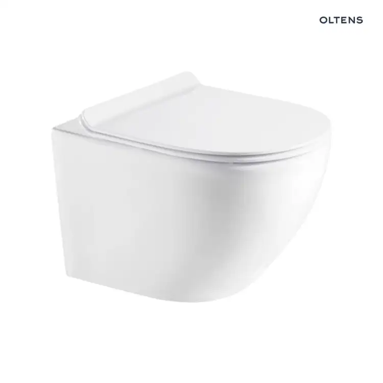 Oltens HAMNES Kort miska WC wisząca PureRim z deską wolnoopadającą Slim 42012000