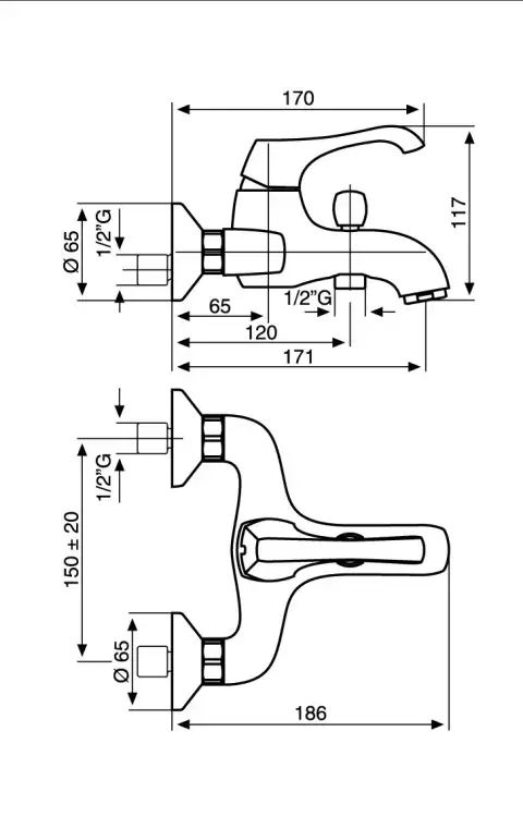 Emmevi ARES bateria wannowa ścienna chrom 76001