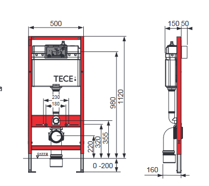 Tece BASE stelaż WC + wsporniki h-112 9400407