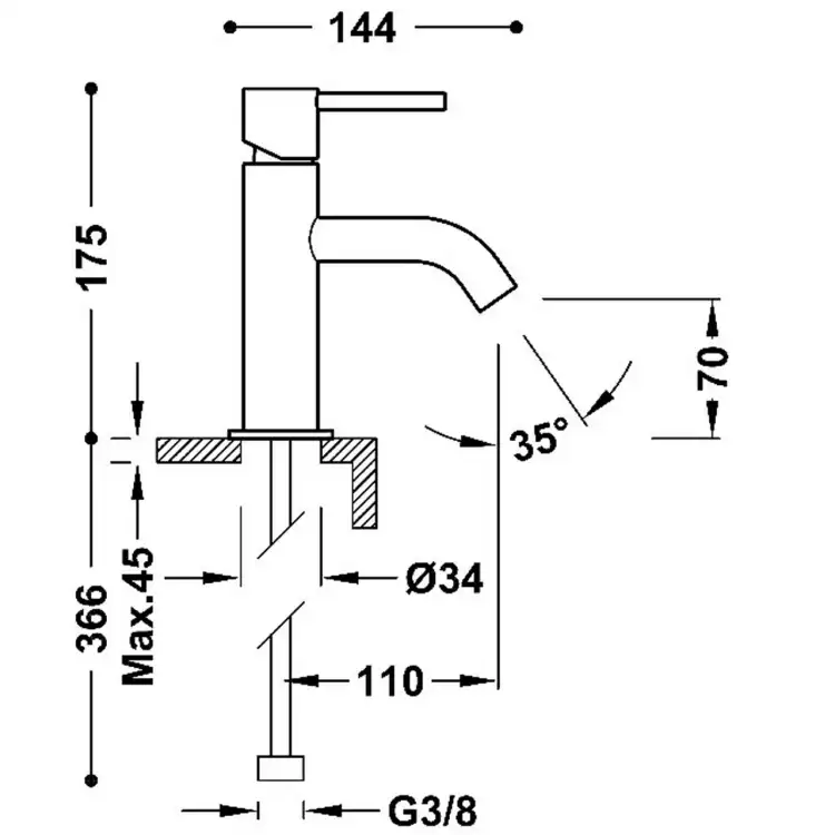 Tres STUDY bateria umywalkowa stal 26290301AC