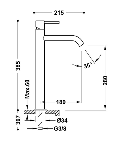 Tres STUDY bateria umywalkowa XXL chrom 26230801