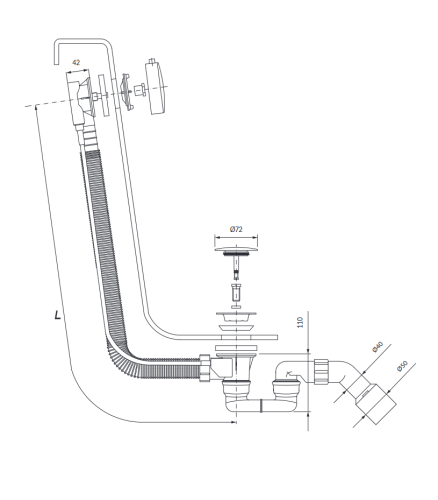 OMNIRES Syfon wannowy przelewowo - odpływowy czarny mat TK104-PLUS-3.43+64-SBL